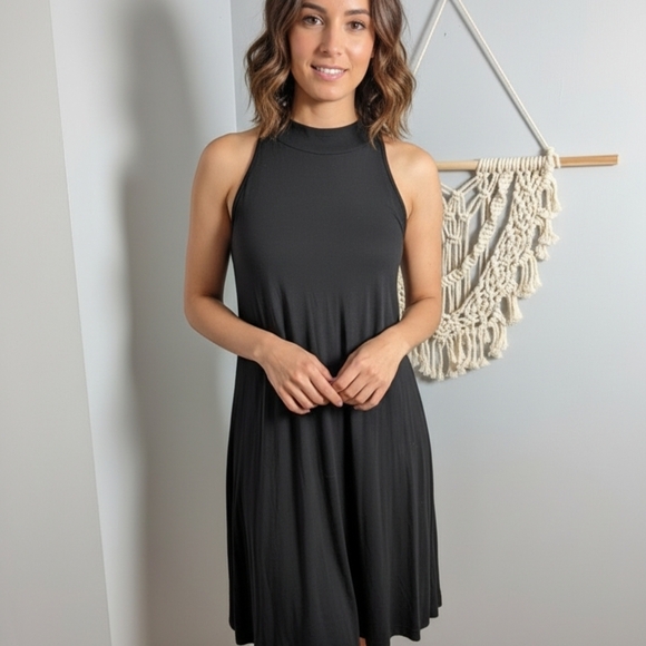 Black Halter Mini Dress Bamboo Soft Small/Medium Classic Cute - Picture 1 of 5